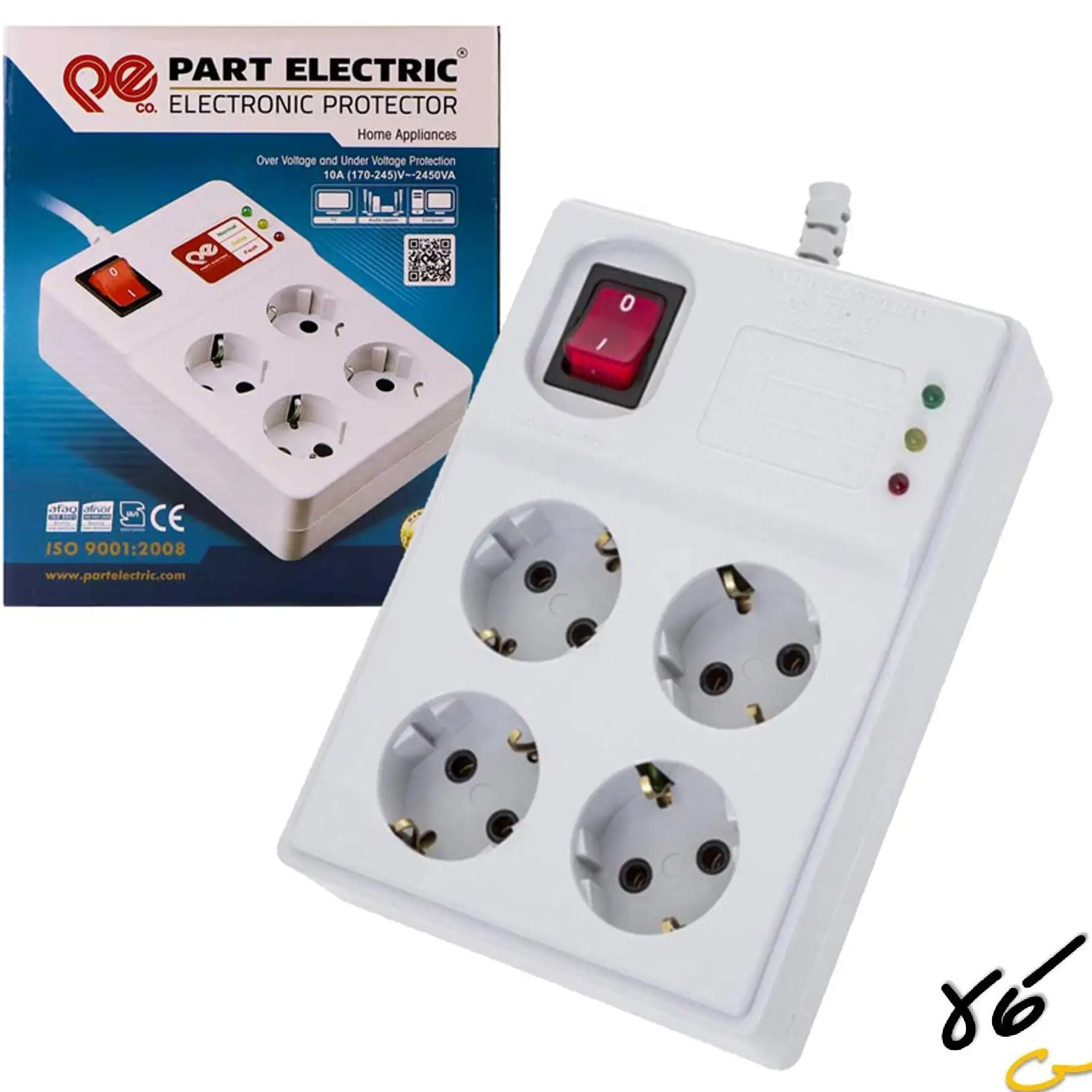 pe 2204 چندراهی برق و محافظ پارت الکتریک مدل pe2204 با کابل 1.8 متر